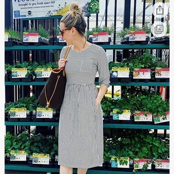 Dresses & Skirts - MEROKEETY Women's 3/4 Balloon Sleeve Striped High Waist Dress with pockets